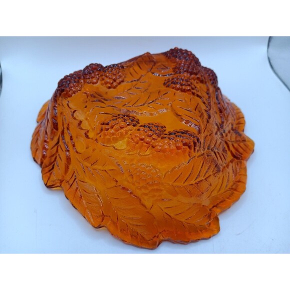 2) Vintage Amber Carnival Glass Candy Dish / Bowls Leaves & Berries Solid Amber - Picture 8 of 9